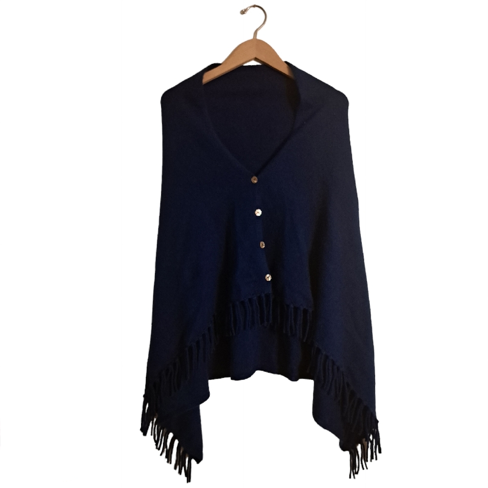 J. Mclaughlin Button Front Fringed Cashmere Poncho - Picture 1 of 5